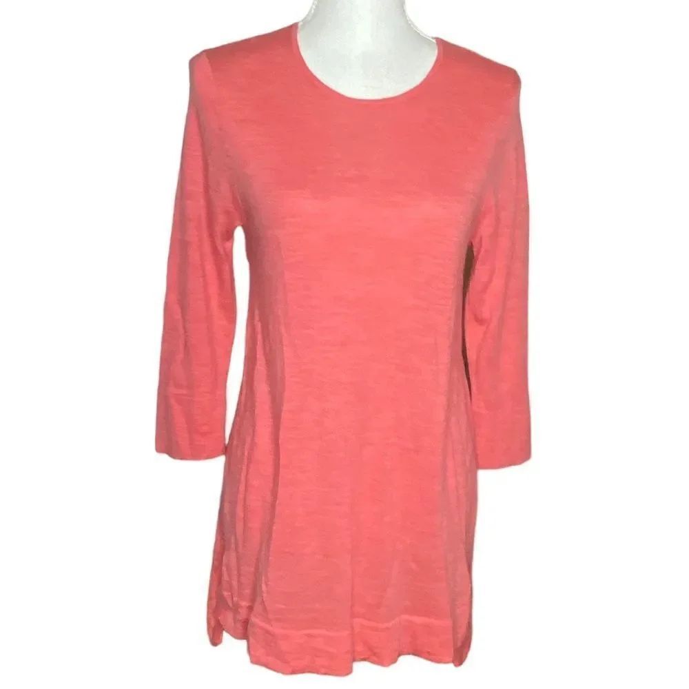 J. Jill Wm’s Sz Sm Coral Soft Merino Wool Crew Neck Button Cuff Tunic Sweater